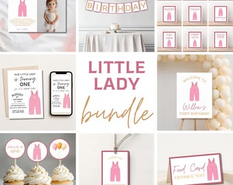 Little Lady-feestdecoratiebundel: feestset meisjes robuuste werkkleding (digitale download)