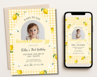 Easy Peasy Lemon Drei-Zylinder Geburtstag Einladung Vorlage (Digitaler Download)