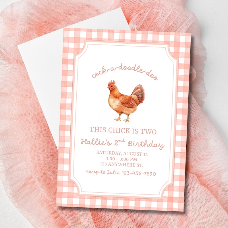 This Chick is TWO Invite: Chicken Second Birthday Invitation Template ...