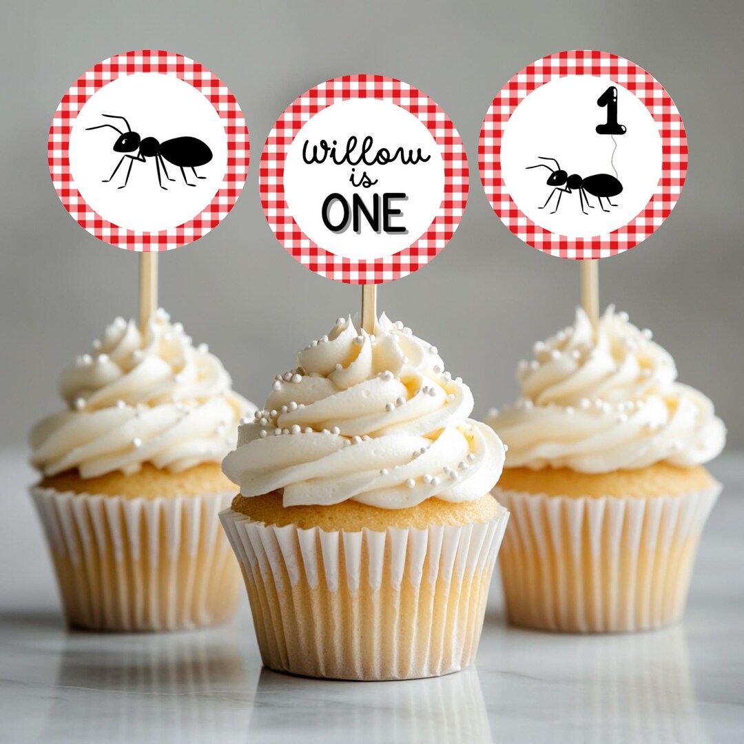 Ants Go Marching 1st Birthday Cupcake Toppers: Picnic Theme (digital ...