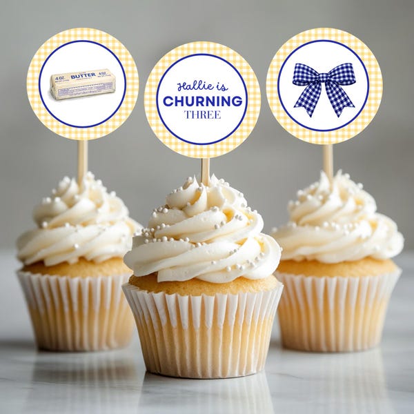 Butter Birthday Cupcake Toppers: Churning Butter Decor Template (Digital Download)