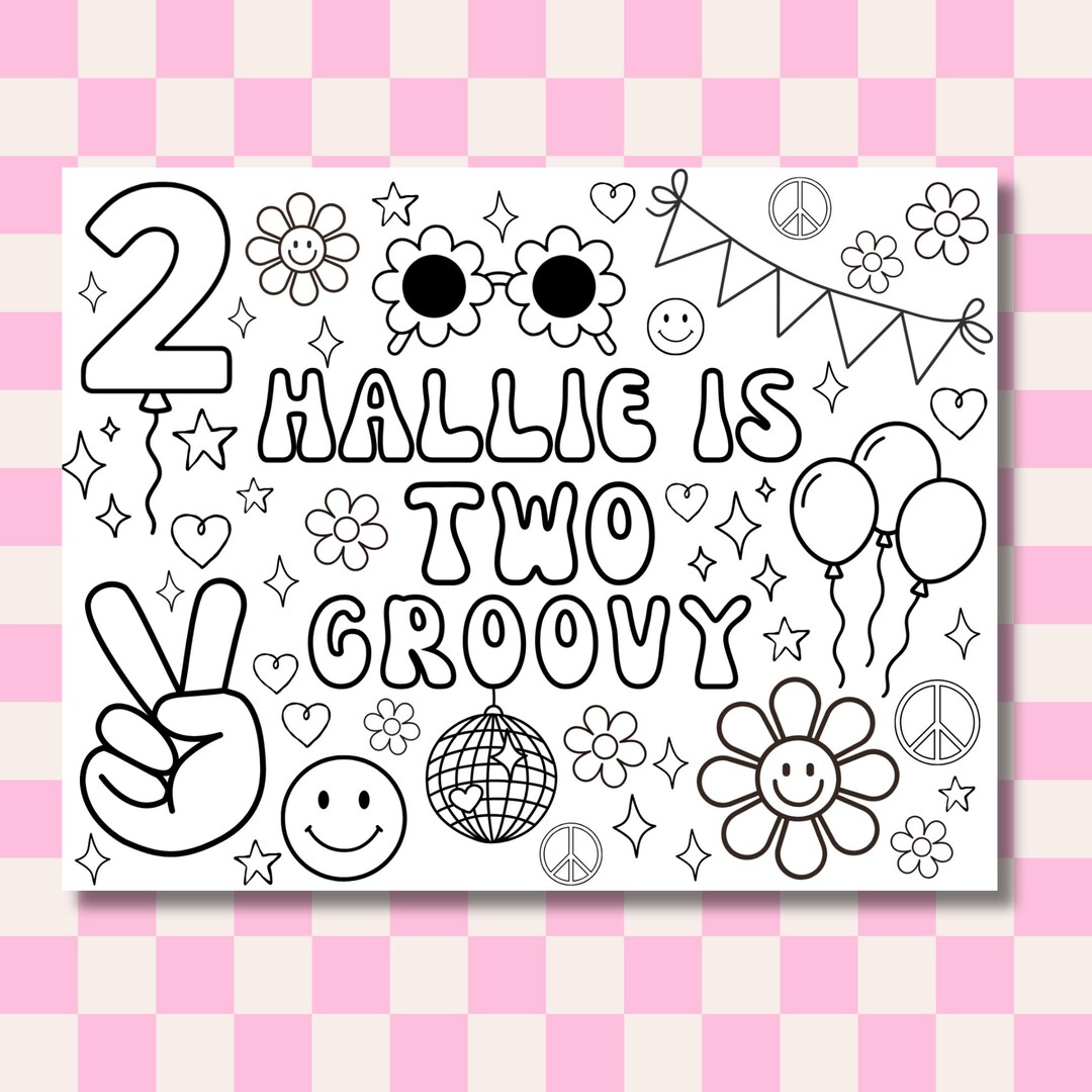 Two Groovy Coloring Page: Groovy Birthday Party Activity (digital ...