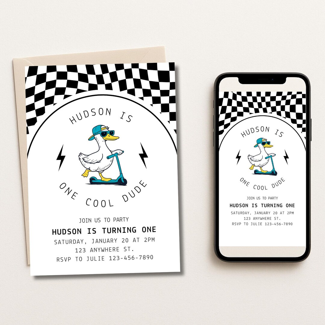 Invited Cool One Cool Dude Birthday Invite: Cool Goose Birthday Invitation Template ...
