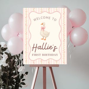 Silly Goose Birthday Welcome Sign: Vintage Floral, Watercolor Goose (Digital Download, Editable Template)