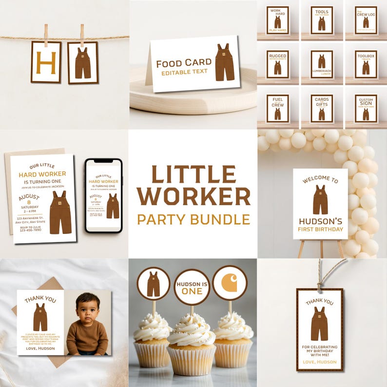 Worker Birthday Party Bundle: Editable Workwear Theme (Digital Download) image 1