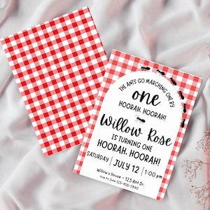 The Ants Go Marching Birthday Invitation, Ant First Birthday Party Template, Cute Picnic Theme Invite, Hoorah Hoorah, Instant Download