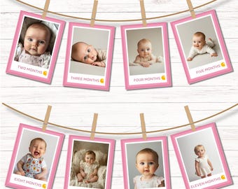 Little Lady Monthly Milestone-fotobanner: sjabloon voor stoere werkkleding voor meisjes (digitale download)