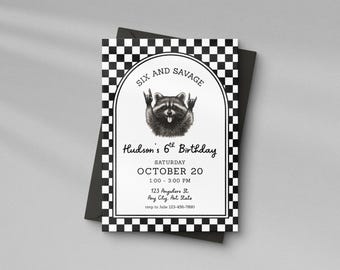 Raccoon Birthday Invite: Six and Savage Birthday Invitation Template (Digital Download)