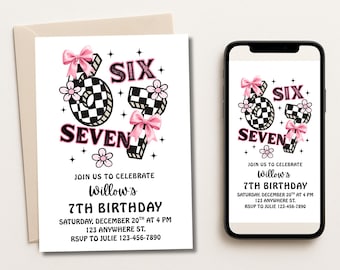 6-7 Birthday Invitation: Girl Six Seven Party Invitation (Digital Download)