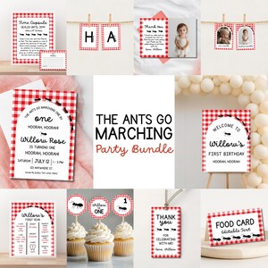 Paquete de primer cumpleaños "Ant's Go Marching": Set de fiesta con temática de picnic (descarga digital)