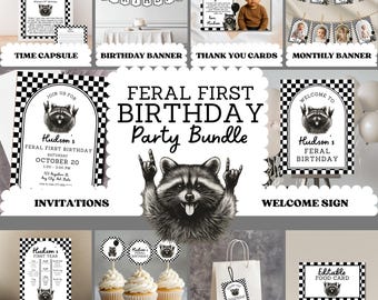 Feral First Birthday Party Bundle: Raccoon Feral Birthday Decor (Digital Download)