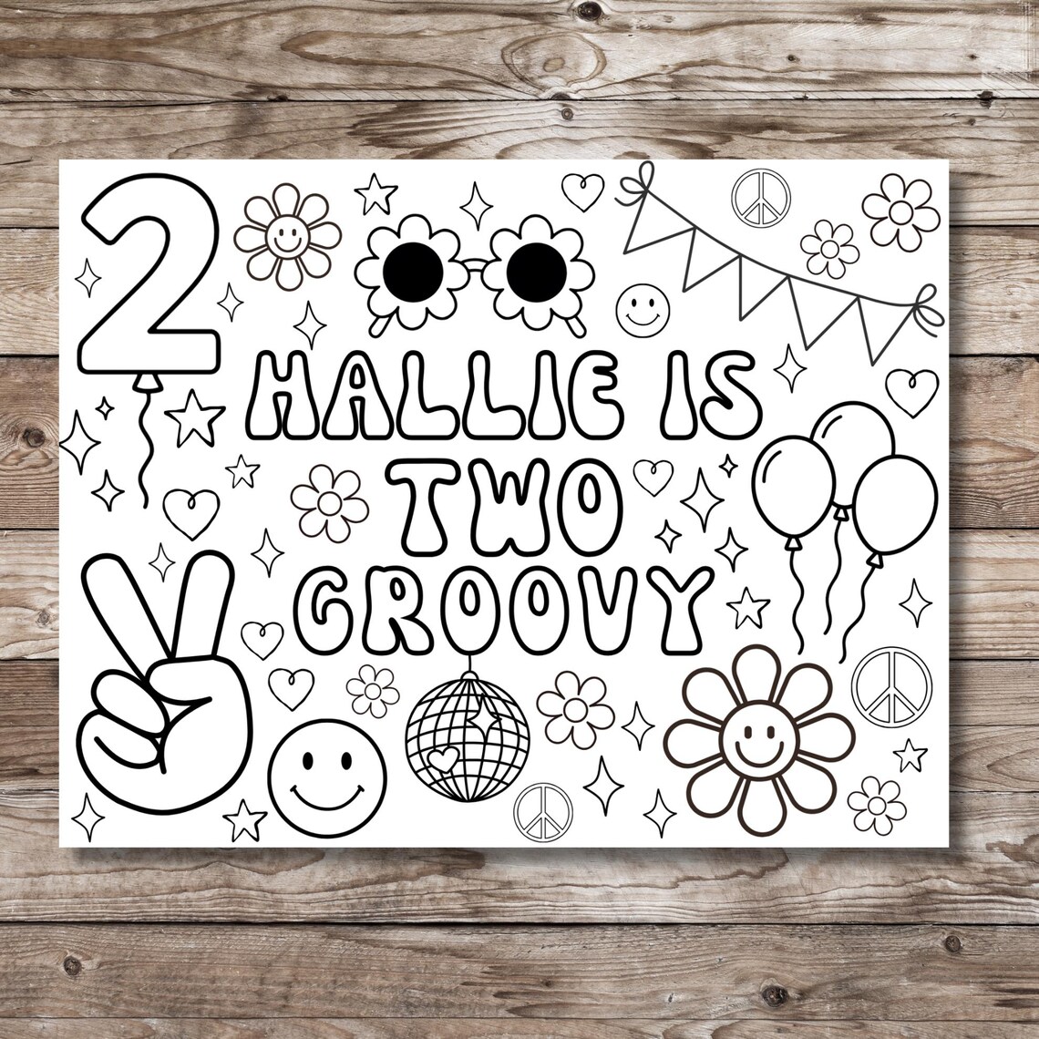 Two Groovy Coloring Page: Groovy Birthday Party Activity (digital ...