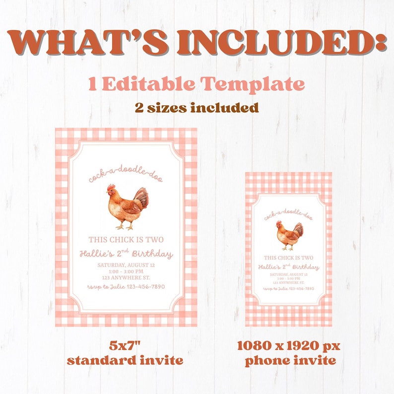 This Chick is TWO Invite: Chicken Second Birthday Invitation Template ...