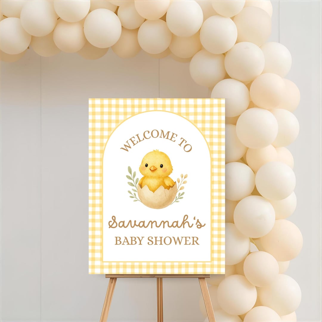 Hatching Soon Baby Shower Welcome Sign: Chick Sign Template (digital ...