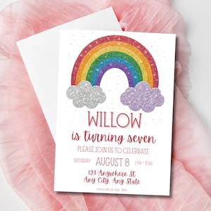 Rainbow Glitter Birthday Invitation, Sparkle Party Theme, Girlie Birthday Invitation, Any Age Sparkly Girl Invite, Editable Sparkle Invite