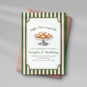 Cafe TWO Monde Inbjudan: Mall för beignet-inbjudan till andra födelsedag (digital nedladdning)