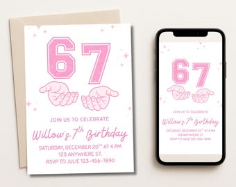 6-7 Birthday Invitation: Pink Six Seven Party Invitation (Digital Download)