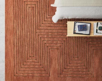 8x11ft Handmade Tufted Rug, Geometric Pattern Carpet, Modern Area Rug, Luxury Floor Decor, Custom Hand Tufted Wool Rug, 9x12ft, 10x14ft