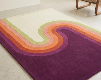 Modern Rainbow Arch Area Rug, Retro Boho Nursery Decor