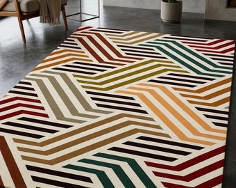 Hand Tufted Wool Geometric Rug, Colorful Chevron Boho Decor