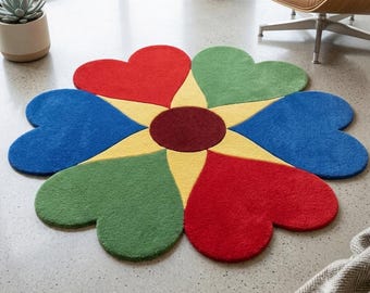 Hand-Tufted Wool Flower Rug, Colorful Boho Nursery Decor