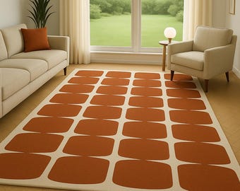 8x10ft Handmade Tufted Rug, Modern Geometric Area Rug, Terracotta Minimalist Carpet, Aesthetic Living Room Decor, Custom Floor Rug, 9x12ft