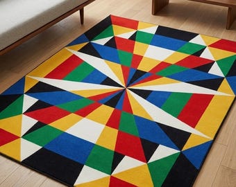 Colorful Geometric Area Rug, Modern Abstract Boho Living Room Decor
