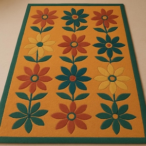 Hand-Tufted Wool Floral Rug: Colorful Abstract Flower Area Carpet