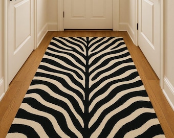 8 x 10 Fuß Zebra Print Handgemachter Getufteter Teppich Schwarz Weiß Tiermuster Teppich, Moderner Wohnzimmer Teppich, Luxus Teppich Dekor