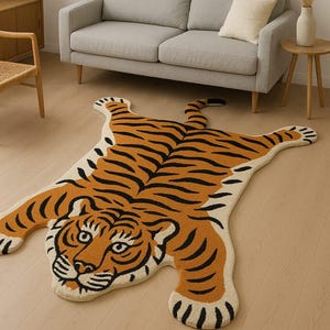 Tiger Shaped Rug Hand Tufted Animal Carpet for Kids Room & Nursery Decor