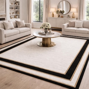 Hand Tufted rug, Living room Rug, contemporary rug, Bedroom Area Rug, Personalised Gifts, Soft Floor Rug, Kid's playroom Rug, Home decor Rug, ivory Area Rug, black border Rug, sofa room rug, designer area Rug, Modern Wool Rug