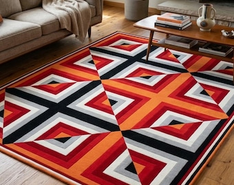 Handmade Geometric Wool Area Rug, Mid-Century Modern Abstract Living Room Carpet