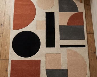Abstract Geometric Area Rug, Mid-Century Modern Color Block Carpet, Contemporary Floor Decor