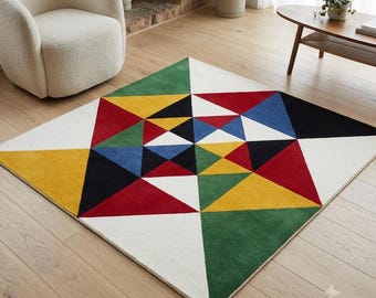Colorful Geometric Area Rug, Modern Abstract Living Room Carpet (Mid-Century Style)