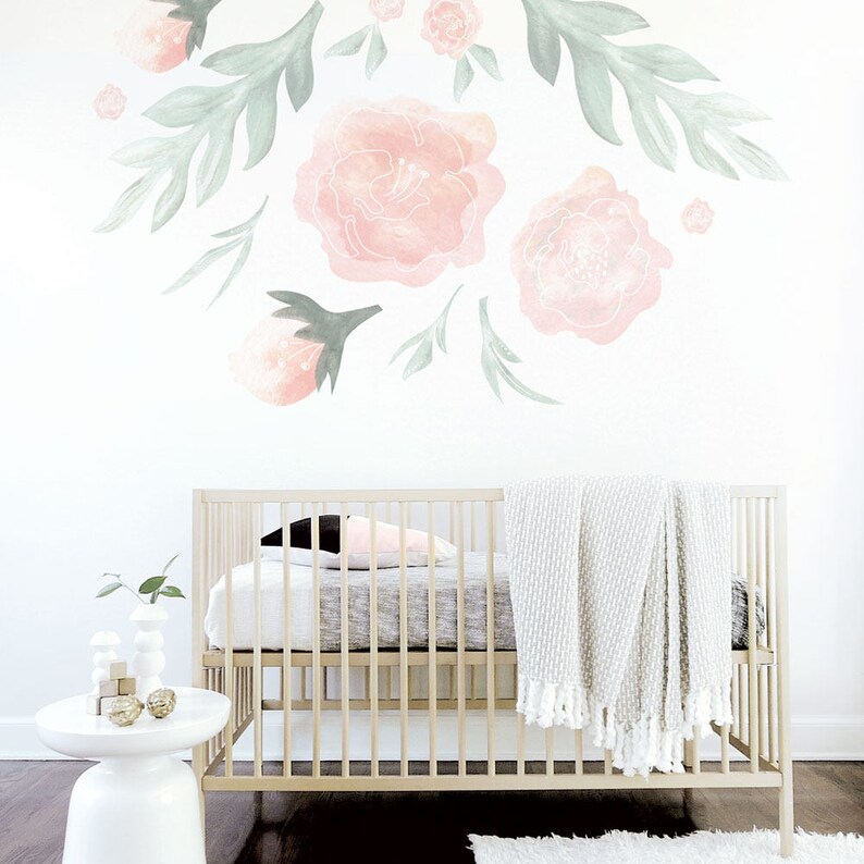 flower wall decal pink flower decal mural large flowers shelf | etsy