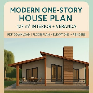 Modern One-Story House Plan –2 Bedroom- 2 Bathroom- PDF