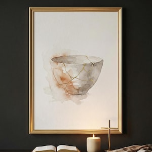 Kintsugi Bowl Watercolor Print, Christian Wall Art, Japanese Broken Pottery, Psalm 34:18