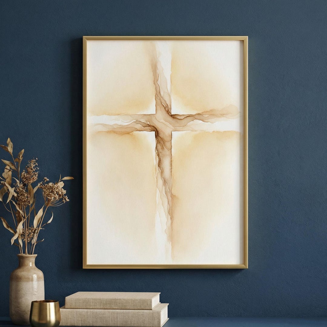 Minimalist Cross Watercolor Wall Art – Abstract Christian Faith Print ...