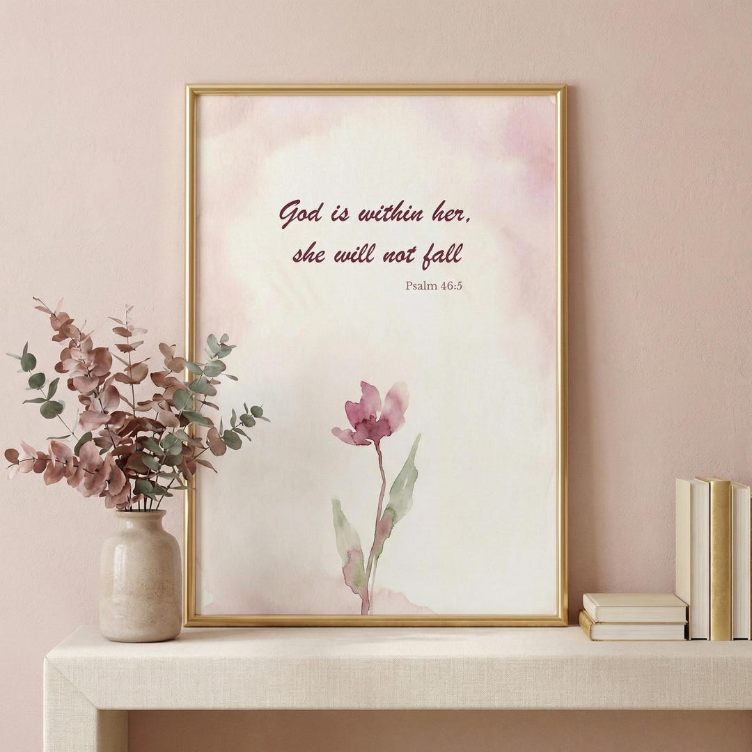 God is Within Her Floral Print , Psalm 46:5 Watercolor Christian Wall ...