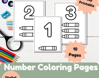 Nummers kleurboek pagina's 1-10: peuter-/kleuteractiviteit (pdf/png-download)