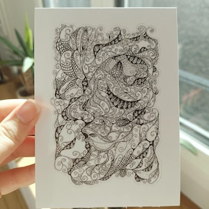 Limited Edition Surrealist Art Print, Black and White Abstract Faces, A6 Fine Art Print, Signed & Numbered