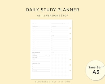 Study Planner (2 Versions) | Exam Prep Planner + Daily Study Template | A5 Printable PDF | Student School College Planner | Hourly Schedule