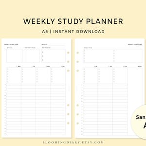 Wekelijkse studieplanner | Sjabloon studierooster | Minimale afdrukbare A5-indeling | Studentenplanner | Doelen, prioriteiten, takenlijst, studietracker