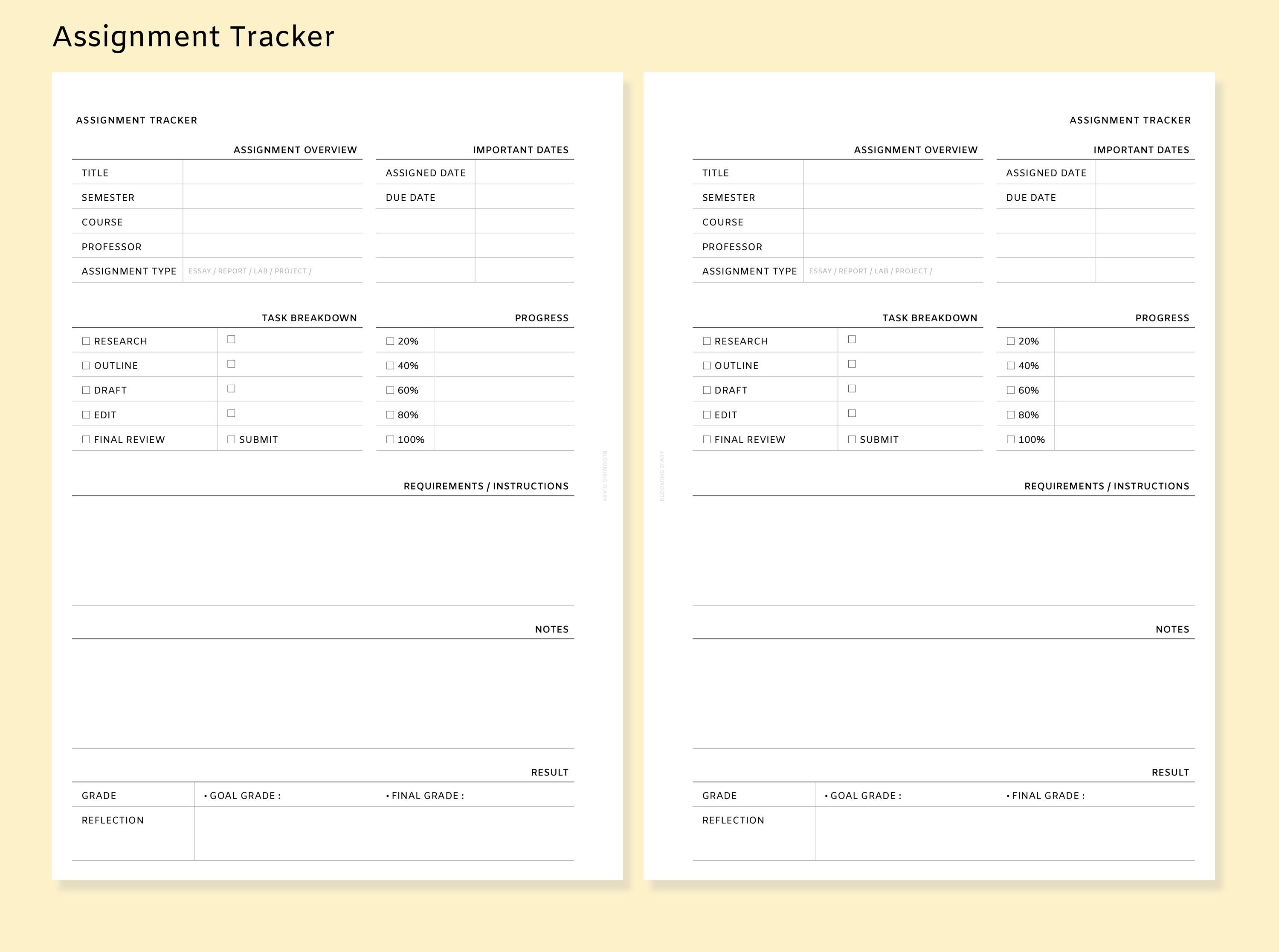 Assignment Tracker Printable | Minimal Study Planner | A5 PDF | Student ...