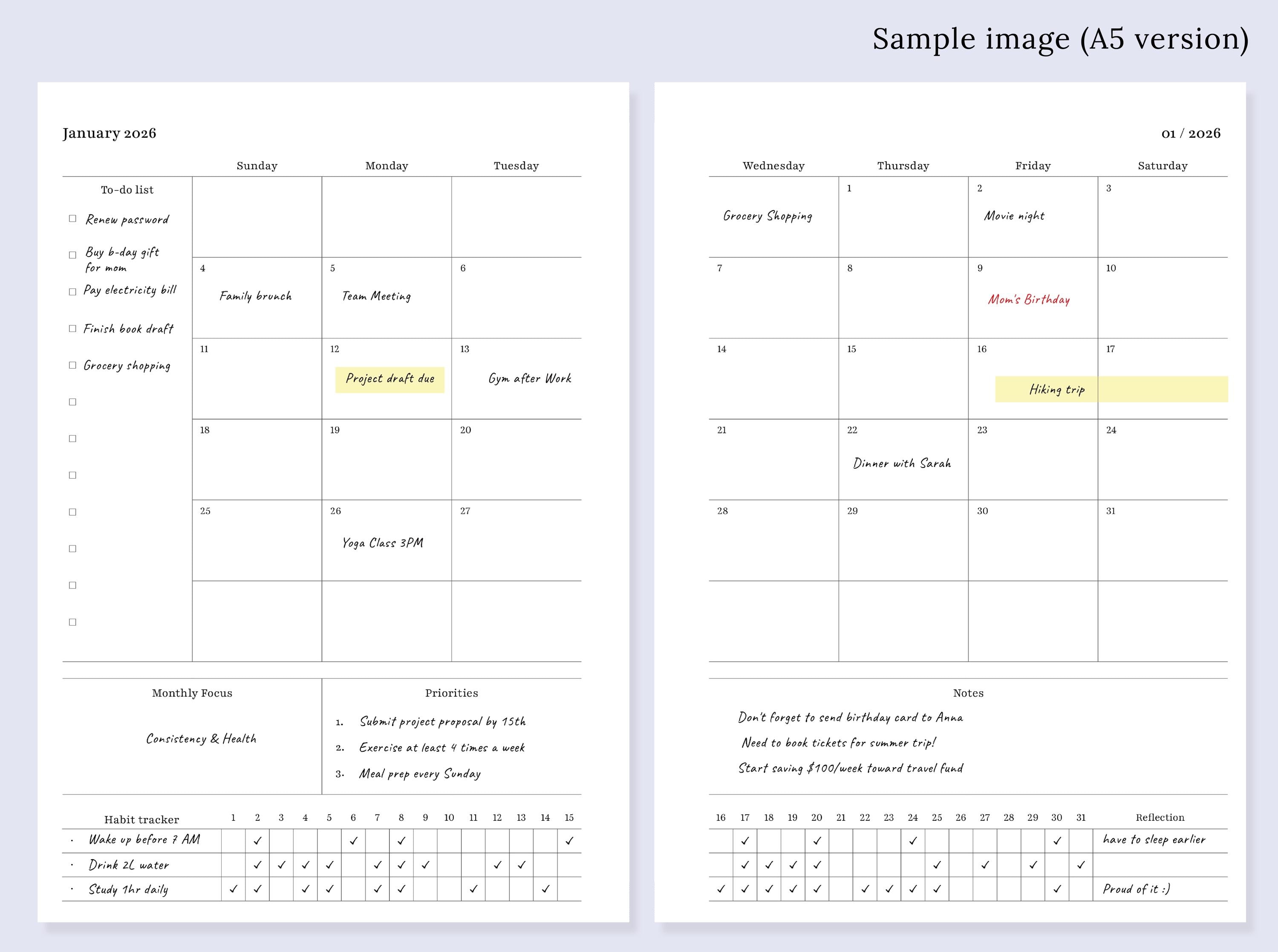 2026 A5 Monthly Planner Printable | Minimalist Dated Calendar With To ...