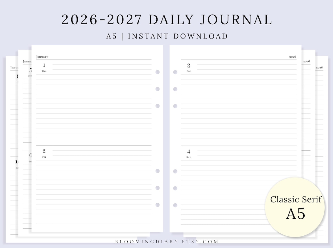 2026-2027 Daily Planner Printable | Minimal Lined Diary PDF | Classic ...