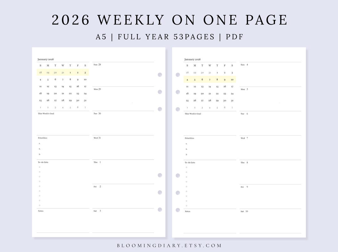 2026 Weekly Planner Template | Weekly on One Page | Printable Weekly ...