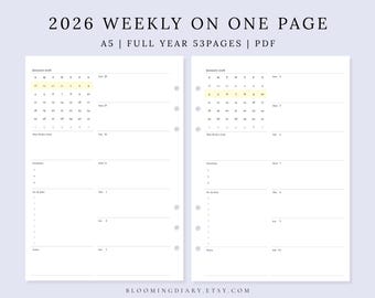 2026年ウィークリープランナーテンプレート | 1ページにウィークリープランナーを1週間分 | 印刷可能な週間スケジュール | 週の目標、優先事項、ToDoリスト | セリフ体 | ミニマリスト