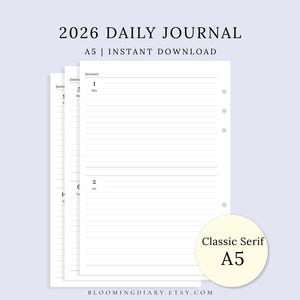 Agenda giornaliera stampabile 2026 / Diario a righe minimale in PDF / Diario giornaliero classico / 2 giorni per pagina, 183 pagine / Diario semplice A5, Planner datato