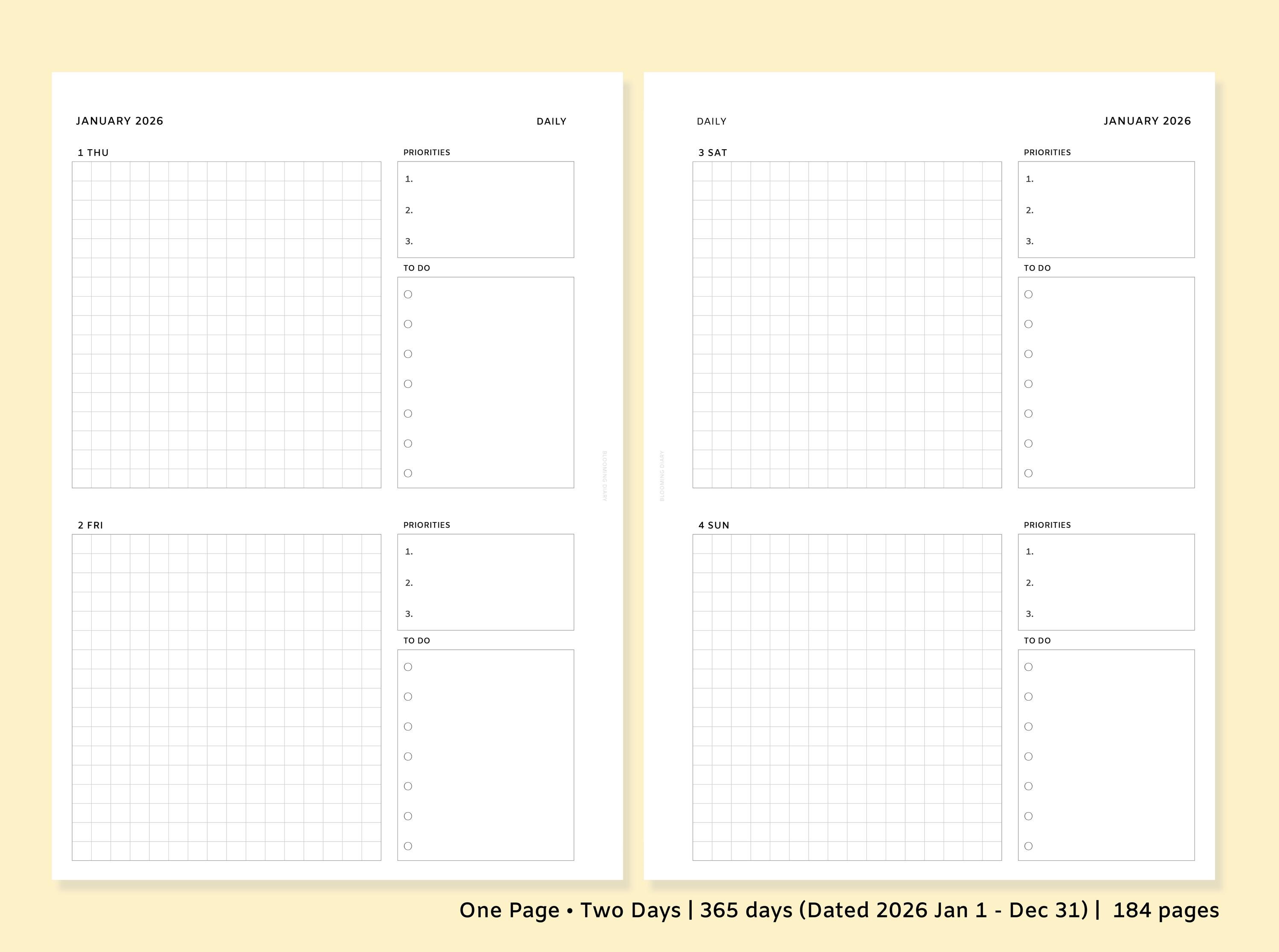 2026 Daily Planner Printable | A5 Daily Pages | One Page 2 Day ...